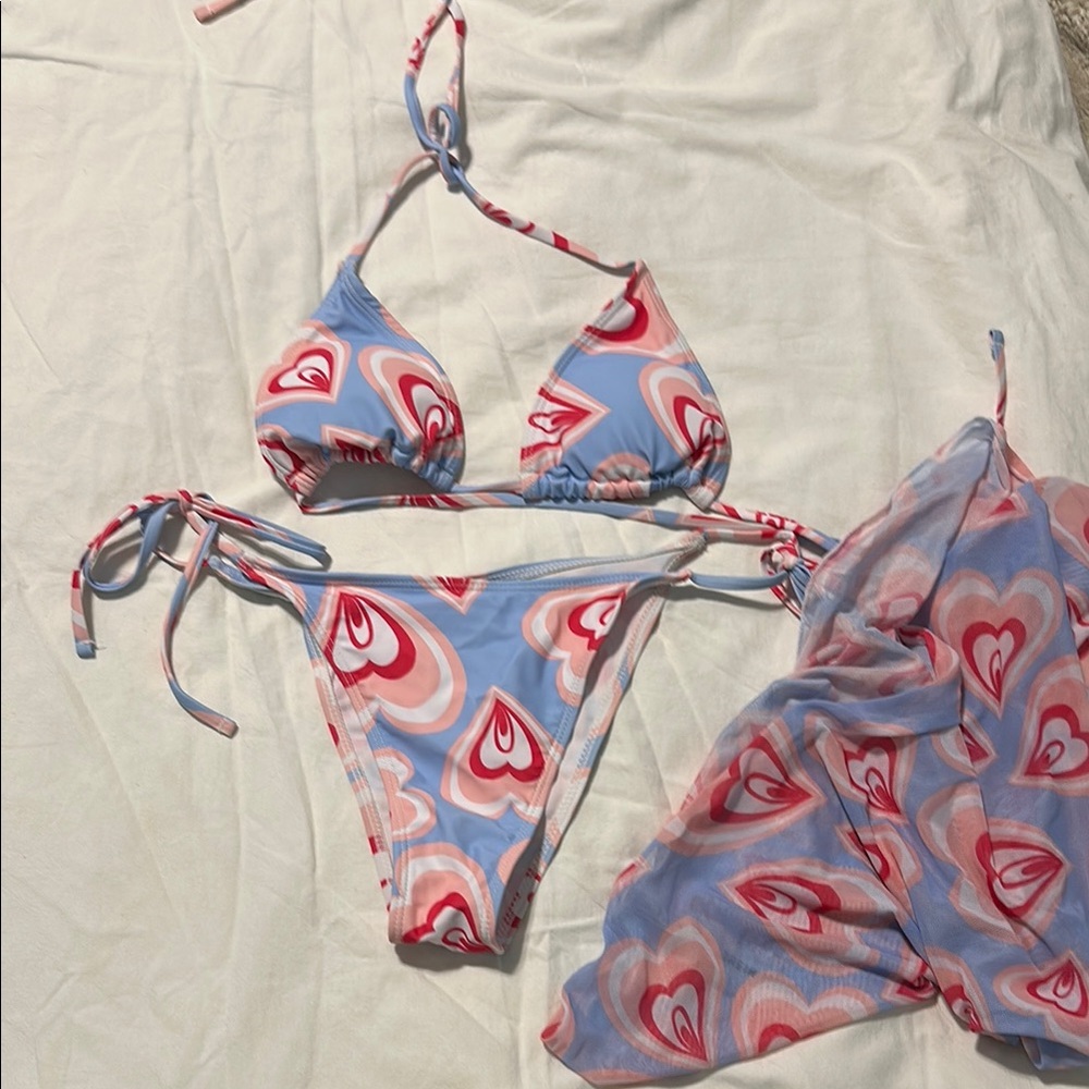 NEVER WORN Blue and Pink Heart Bikini Set